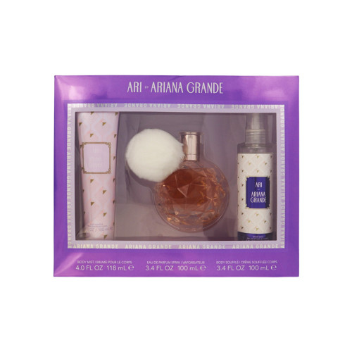 Ari By Ariana Grande 3 Piece Set For Women: 3.4 Oz Eau De Parfum Spray, 4 Oz Body Mist, 3.4 Oz Body Souffle For Women - Gift Set (810101504631)