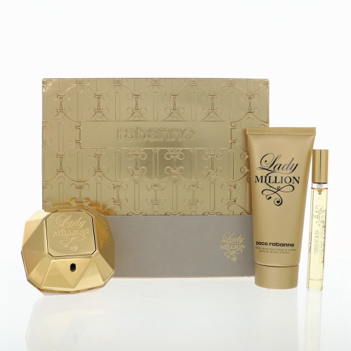 Lady Million By Paco Rabanne 3 Piece Set For Women: 2.7 Oz Eau De Parfum Spray, 0.34 Oz Eau De Parfum Spray, 3.4 Oz Body Lotion For Women - Gift Set (3349668635313)