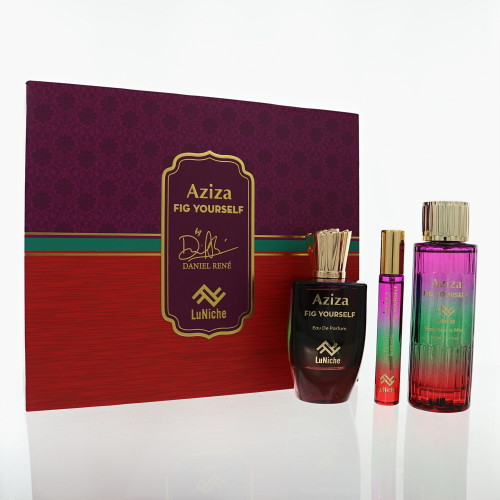 Aziza Fig Yourself X Daniel Rene By Luniche 3 Piece Set For Unisex: 3.4 Oz Eau De Parfum Spray, 0.3 Oz Eau De Parfum Spray, 3.4 Oz Fragrance Mist For Unisex - Gift Set (850068869657)