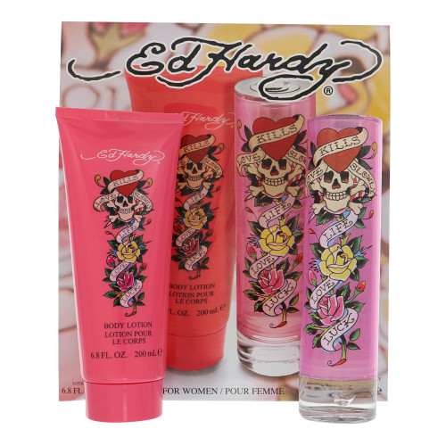 Ed Hardy By Christian Audigier 2 Piece Set For Women: 3.4 Oz Eau De Parfum Spray, 6.8 Oz Body Lotion For Women - Gift Set (719346297257)