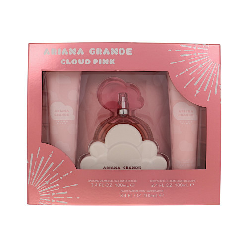 Cloud Pink By Ariana Grande 3 Piece Set For Women: 3.4 Oz Eau De Parfum Spray, 3.4 Oz Bath & Shower Gel, 3.4 Oz Body Souffle For Women - Gift Set (810101507151)
