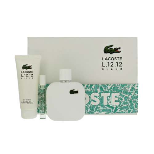 L.12.12 Blanc By Lacoste 3 Piece Set For Men: 3.3 Oz Eau De Toilette Spray, 0.25 Oz Eau De Toilette Spray, 3.3 Oz Shower Gel For Men - Gift Set (3386460169707)