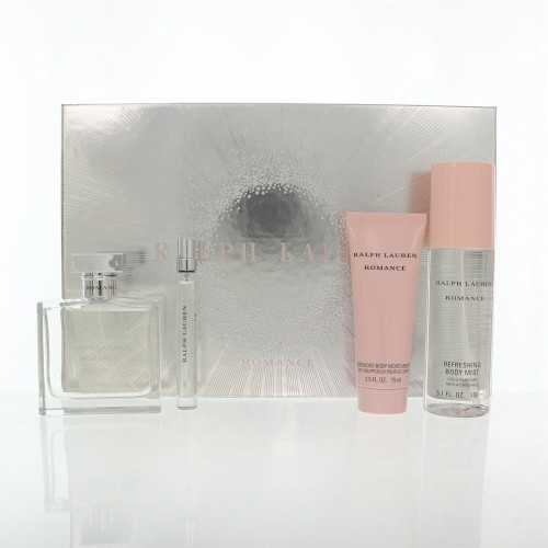 Romance By Ralph Lauren 4 Piece Gift Set For Women - 3.4 Oz Eau De Parfum Spray, 0.34 Oz Eau De Parfum Spray, 5.1 Oz Refreshing Body Mist, 2.5 Oz Sensuous Body Moisturizer For Women - Gift Set (3605973080980)