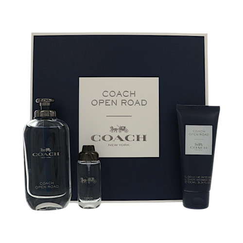 Coach Open Road By Coach 3 Piece Set For Men: 3.3 Oz Eau De Toilette Spray, 0.5 Oz Eau De Toilette Spray, 3.3 Oz All-Over Shower Gel For Men - Gift Set (3386460134774)