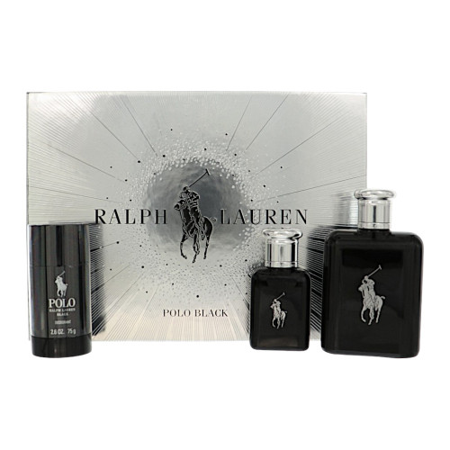 Polo Black By Ralph Lauren 3 Piece Set For Men: 4.2 Oz Eau De Toilette Spray, 1.36 Oz Eau De Toilette Spray, 2.6 Oz Deodorant Stick For Men - Gift Set (3605973080782)