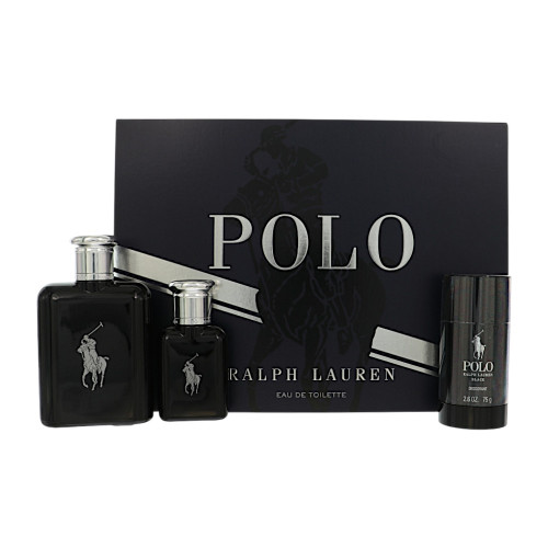 Polo Black By Ralph Lauren 3 Piece Set For Men: 4.2 Oz Eau De Toilette Spray, 1.36 Oz Eau De Toilette Spray, 2.6 Oz Deodorant Stick For Men - Gift Set (3605973080782)