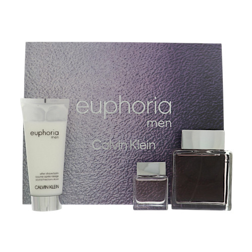 Euphoria By Calvin Klein 3 Piece Set For Men: 3.3 Oz Eau De Toilette Spray, 0.5 Oz Eau De Toilette Spray, 3.3 Oz After Shave Balm For Men - Gift Set (3616305433510)