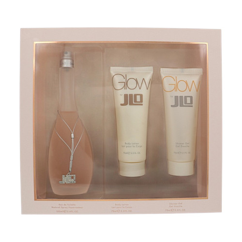 Glow By Jlo 3 Piece Set For Women: 3.4 Oz Eau De Toilette Spray, 2.5 Oz Body Lotion, 2.5 Oz Shower Gel For Women - Gift Set (031655714394)