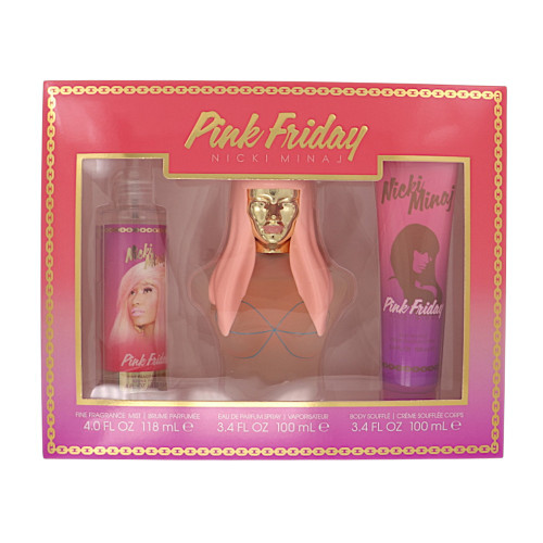 Pink Friday By Nicki Minaj 3 Piece Gift Set - 3.4 Oz Eau De Parfum Spray ,4 Oz Fine Fragrance Mist ,3.4 Oz Body Souffle For Women - Gift Set (810101505423)