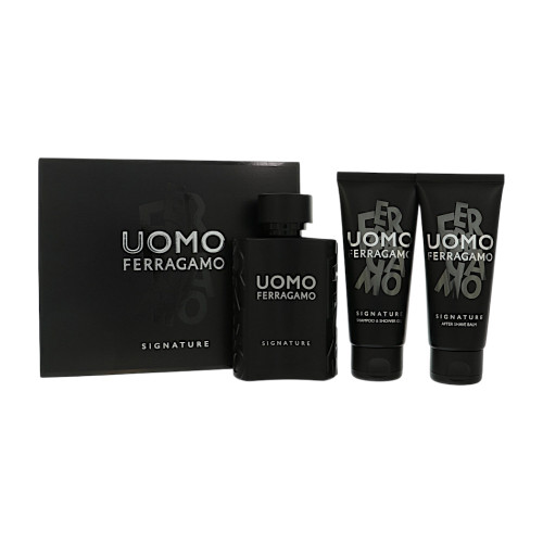 Uomo Signature By Salvatore Ferragamo 3 Piece Set For Men: 3.4 Oz Eau De Parfum Spray, 3.4 Oz Shampoo And Shower Gel, 3.4 Oz After Shave Balm For Men - Gift Set (8052464898879)