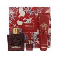 Versace Eros Flame By Versace 3 Piece Set For Men: 3.4 Oz Eau De Parfum Spray, 0.17 Oz Eau De Parfum Splash, 5 Oz Shower Gel For Men - Gift Set (8011003900039)