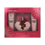 Thank U, Next By Ariana Grande 3 Piece Set For Women: 3.4 Oz Eau De Parfum Spray, 3.4 Oz Bath & Shower Gel, 3.4 Oz Body Souffle For Women - Gift Set (810101507144)