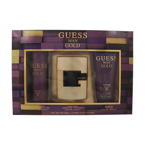 Guess Man Gold By Guess 3 Pc Gift Set - 2.5Oz Edt Spray, 6Oz Deodorizing Body Spray, 6.7Oz Shower Gel Oz For Men - Gift Set (085715327994)