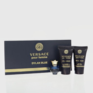 Dylan Blue By Versace 3 Piece Set For Women: 0.17 Oz Eau De Parfum Splash, 0.8 Oz Bath & Shower Gel, 0.8 Oz Body Lotion For Women - Gift Set (8011003842834)