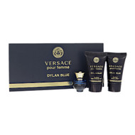 Dylan Blue By Versace 3 Piece Set For Women: 0.17 Oz Eau De Parfum Splash, 0.8 Oz Bath & Shower Gel, 0.8 Oz Body Lotion For Women - Gift Set (8011003842834)