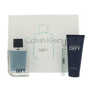 Defy By Calvin Klein 3 Piece Set For Men: 3.3 Oz Eau De Toilette Spray, 0.33 Oz Eau De Toilette Spray, 3.3 Oz Hair & Body Wash For Men - Gift Set (3616304966590)