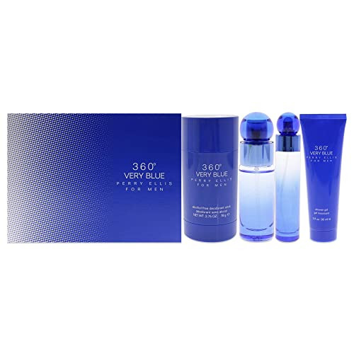360° Very Blue By Perry Ellis 4 Piece Gift Set - 3.4 Oz Eau De Toilette Spray ,0.25 Oz Eau De Toilette Spray ,6.0 Oz Deodorizing Body Spray ,3.0 Oz Shower Gel For Men - Gift Set (844061016750)