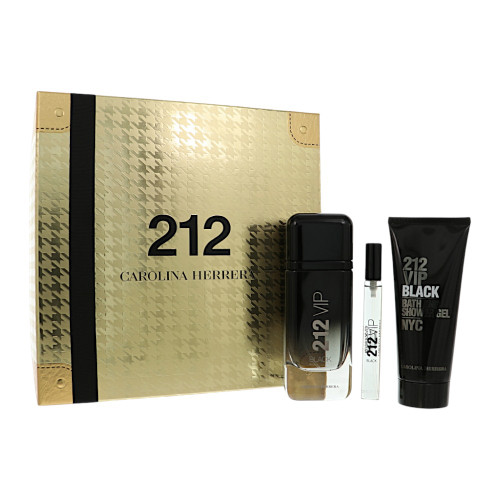 212 Vip Black By Carolina Herrera 3 Piece Gift Set - 3.4 Oz Eau De Parfum Spray ,0.34Oz Eau De Parfum Spray ,3.4 Oz Bath & Shower Gel For Men - Gift Set (8411061134344)