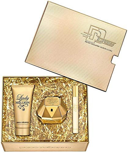 Paco Rabanne Lady Million By Paco Rabanne 3 Piece Gift Set - 2.7 Oz Eau De Parfum Spray, 0.17 Oz Eau De Parfum Splash, 3.4 Oz Body Lotion For Women - Gift Set (3349668628537)