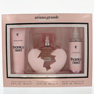 Thank U,Next By Ariana Grande 3 Piece Set For Women: 3.4 Oz Eau De Parfum Spray, 4 Oz Body Mist, 3.4 Oz Body Souffle For Women - Gift Set (810101506031)