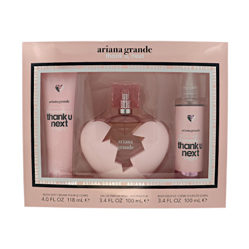 Thank U,Next By Ariana Grande 3 Piece Set For Women: 3.4 Oz Eau De Parfum Spray, 4 Oz Body Mist, 3.4 Oz Body Souffle For Women - Gift Set (810101506031)
