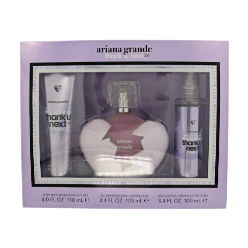Thank You,Next 2.0 By Ariana Grande 3 Piece Set For Women: 3.4 Oz Eau De Parfum Spray, 4 Oz Body Mist, 3.4 Oz Body Souffle For Women - Gift Set (810101504679)