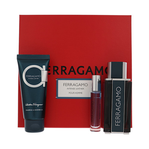 Intense Leather By Salvatore Ferragamo 3 Piece Set For Men: 3.4 Oz Eau De Parfum Spray, 0.34 Oz Eau De Parfum Spray, 3.4 Oz Shampoo & Shower Gel For Men - Gift Set (8052464896318)