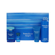 Perry Ellis Aqua By Perry Ellis 4 Piece Set For Men: 3.4 Oz Eau De Toilette Spray, 0.25 Oz Eau De Toilette Spray, 6 Oz Deodorizing Body Spray, 1.7 Oz Shower Gel For Men - Gift Set (844061017931)