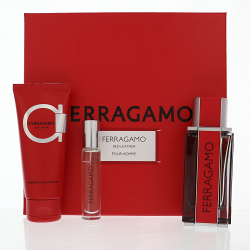 Red Leather By Salvatore Ferragamo 3 Piece Set For Men: 3.4 Oz Eau De Parfum Spray, 0.34 Oz Eau De Parfum Spray, 3.4 Oz Shampoo And Shower Gel For Men - Gift Set (8052464896332)
