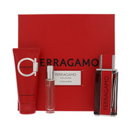 Red Leather By Salvatore Ferragamo 3 Piece Set For Men: 3.4 Oz Eau De Parfum Spray, 0.34 Oz Eau De Parfum Spray, 3.4 Oz Shampoo And Shower Gel For Men - Gift Set (8052464896332)