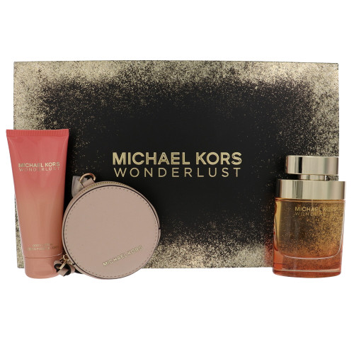 Michael Kors Wonderlust By Michael Kors 3 Piece Gift Set - 3.4 Oz Eau De Parfum Spray ,3.4 Oz Body Lotion ,Michael Kors Round Purse For Women - Gift Set (850049716468)
