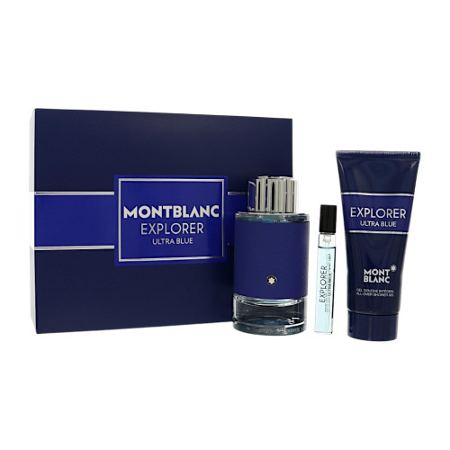 Mont Blanc Explorer Ultra Blue By Mont Blanc 3 Pc Gift Set-3.3Oz Edp Spray, 0.25Oz Edp Spray, 3.3Oz Shower Gel Oz Eau De Parfum Spray For Men - Gift Set (3386460130608)