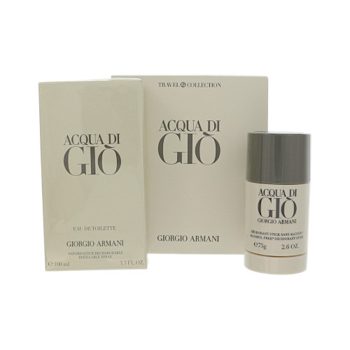 Acqua Di Gio By Giorgio Armani 2 Piece Set For Men: 3.4 Oz Eau De Toilette Spray, 2.6 Oz Deodorant Stick For Men - Gift Set (3660732649709)