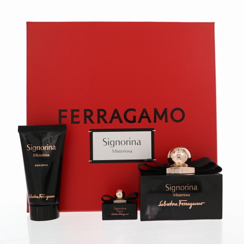 Signorina Misteriosa By Salvatore Ferragamo 3 Piece Set For Women: 3.4 Oz Eau De Parfum Spray, 0.5 Oz Eau De Parfum Spray, 1.7 Oz Body Lotion For Women - Gift Set (8056860215186)