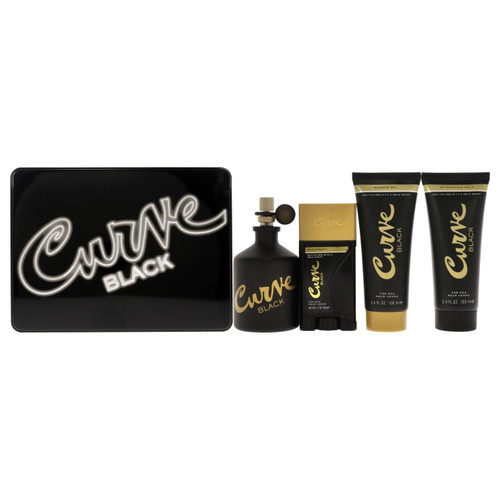 Curve Black By Liz Claiborne 4 Piece Set For Men: 4.2 Oz Eau De Cologne Spray, 3.4 Oz Aftershave Balm, 3.4 Oz Shower Gel, 1.7 Oz Deodorant Stick For Men - Gift Set (719346841610)