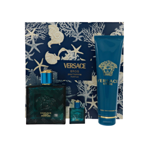 Versace Eros By Versace 3 Piece Gift Set For Men - 3.4 Oz Parfum Spray, 0.3 Oz Parfum Spray, 5.0 Oz Invigorating Shower Gel For Men - Gift Set (8011003889341)