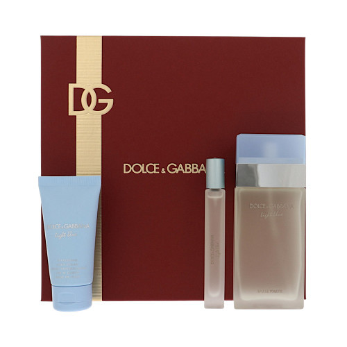 D & G Light Blue By Dolce & Gabbana 3 Piece Set For Women: 3.3 Oz Eau De Toilette Spray, 0.33 Oz Eau De Toilette Spray, 1.7 Oz Refreshing Body Cream For Women - Gift Set (8054754400670)