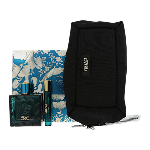 Versace Eros By Versace 3 Piece Gift Set - 3.4 Oz Eau De Toilette Spray ,0.3 Oz Eau De Toilette Spray ,Black Toiletry Bag For Men - Gift Set (8011003903078)