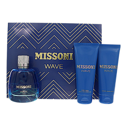 Missoni Wave By Missoni 3 Piece Set For Men: 3.4 Oz Eau De Toilette Spray, 3.4 Oz Bath & Shower Gel, 3.4 Oz After Shave Balm For Men - Gift Set (8011003885725)