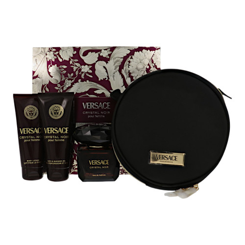 Crystal Noir By Versace 4 Pc Gift Set - 3Oz Edp Spray, 3.4Oz Body Lotion,3.4Oz Shower Gel, Makeup Case For Women - Gift Set (8011003902866)
