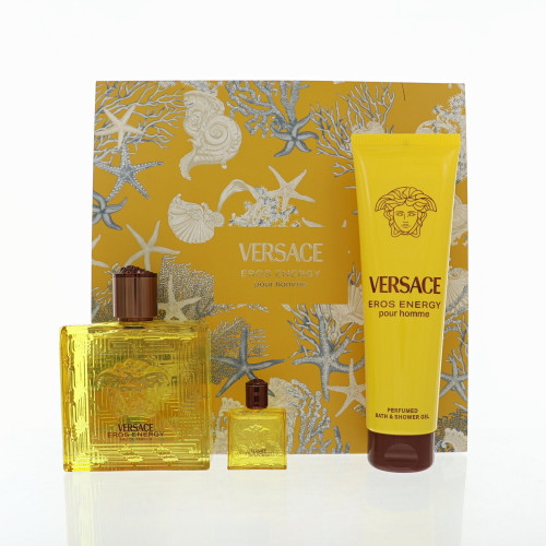 Eros Energy By Versace 3 Piece Set For Men: 3.4 Oz Eau De Parfum Spray, 0.17 Oz Eau De Parfum Splash, 5 Oz Bath & Shower Gel For Men - Gift Set (8011003907076)