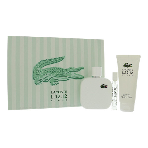 L.12.12 Blanc By Lacoste 3 Piece Set For Men: 3.3 Oz Eau De Toilette Spray, 0.25 Oz Eau De Toilette Spray, 3.3 Oz Shower Gel For Men - Gift Set (3386460169707)