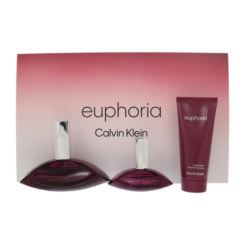 Euphoria By Calvin Klein 3 Piece Set For Women: 3.3 Oz Eau De Parfum Spray, 1 Oz Eau De Parfum Spray, 3.3 Oz Body Lotion For Women - Gift Set (3616305266194)