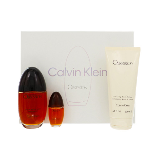 Obsession By Calvin Klein 3 Piece Set For Women: 3.4 Oz Eau De Parfum Spray, 0.5 Oz Eau De Parfum Spray, 6.7 Oz Silkening Body Lotion For Women - Gift Set (3616304966743)