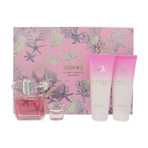 Bright Crystal By Versace 4 Piece Gift Set - 3.0 Oz Eau De Toilette Spray ,0.17 Oz Eau De Toilette Splash ,3.4 Oz Body Lotion ,3.4 Oz Bath & Shower Gel For Women - Gift Set (8011003906789)