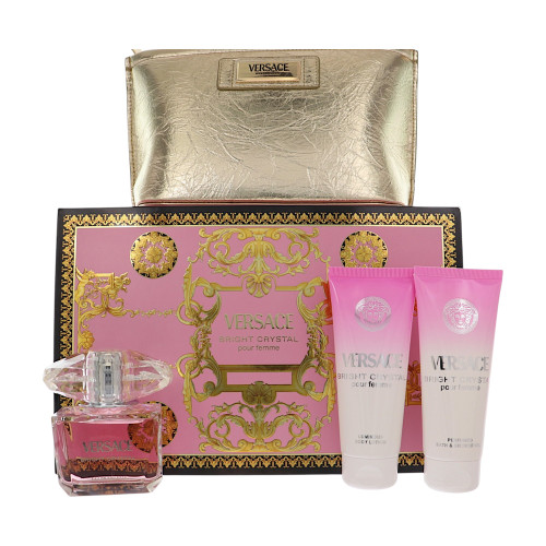 Bright Crystal By Versace 4 Piece Gift Set - 3.0 Oz Eau De Toilette Spray, 3.4 Oz Luminous Body Lotion, 3.4 Oz Perfumed Bath & Shower Gel, Pouch For Women - Gift Set (8011003918829)