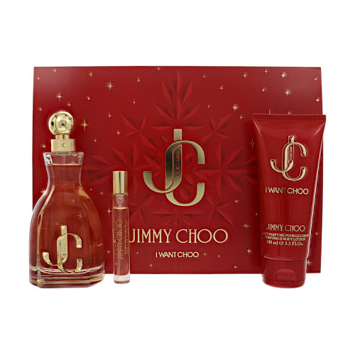 I Want Choo By Jimmy Choo 3 Piece Gift Set For Women - 3.3 Oz Eau De Parfum Spray, 0.25 Oz Eau De Parfum Spray, 3.3 Oz Body Lotion For Women - Gift Set (3386460169301)