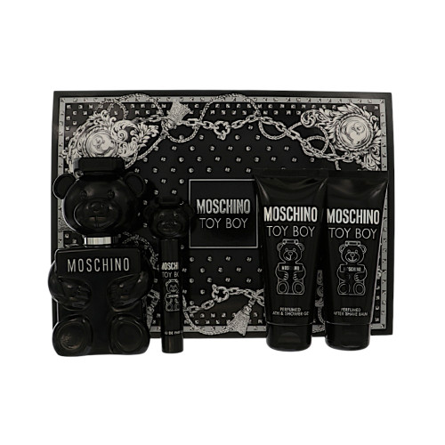 Moschino Toy Boy By Moschino 4 Piece Gift Set - 3.4 Oz Eau De Parfum Spray ,0.34 Oz Eau De Parfum Spray ,3.4 Oz Bath & Shower Gel ,3.4 Oz After Shave Balm For Men - Gift Set (8011003893836)