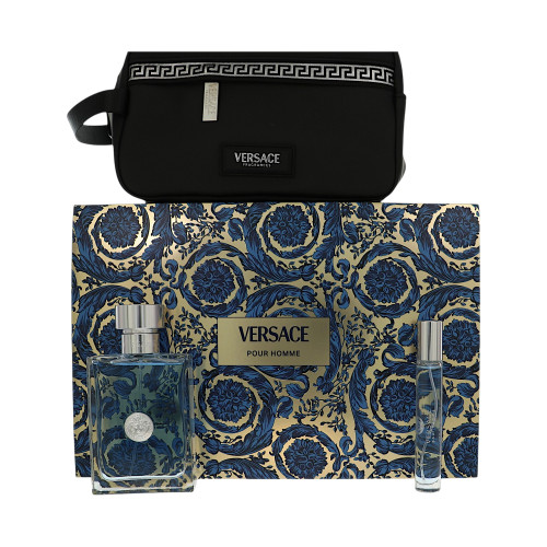 Versace Pour Homme By Versace 3 Piece Set For Men: 3.4 Oz Eau De Toilette Spray, 0.3 Oz Eau De Toilette Spray, Travel Pouch For Men - Gift Set (8011003893492)