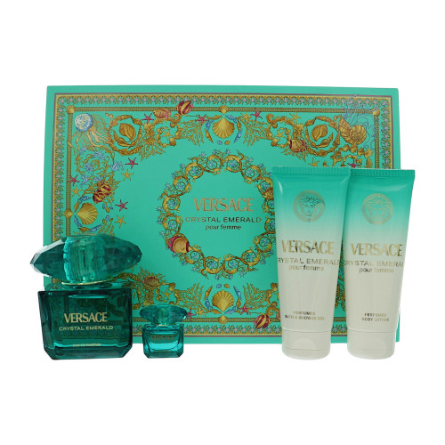 Crystal Emerald By Versace 4 Piece Gift Set For Women - 3.0 Oz Eau De Toilette Spray, 0.17 Oz Eau De Toilette Splash, 3.4 Oz Body Lotion For Women - Gift Set (8011003906840)
